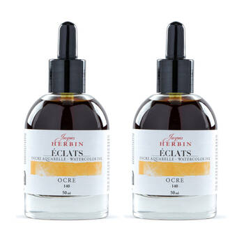2PK Herbin Eclats Glass Bottle Intense Watercolour Ink w/ Dropper 50ml Ochre