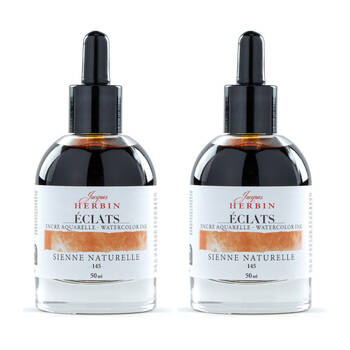 2PK Herbin Eclats Intense Watercolour Ink w/ Dropper 50ml Natural Siena