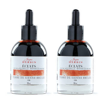 2PK Herbin Eclats Glass Bottle Watercolour Ink w/ Dropper 50ml Burnt Siena