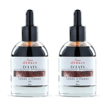 2PK Herbin Eclats Glass Bottle Intense Watercolour Ink w/ Dropper 50ml Umber