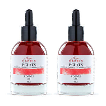 2PK Herbin Eclats Glass Bottle Intense Watercolour Ink w/ Dropper 50ml Red