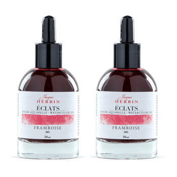 2PK Herbin Eclats Glass Bottle Intense Watercolour Ink w/ Dropper 50ml Raspberry