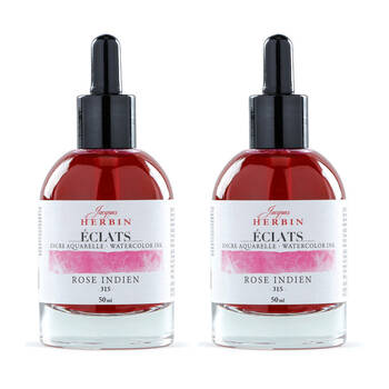 2PK Herbin Eclats Glass Bottle Watercolour Ink w/ Dropper 50ml Indian Pink