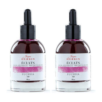 2PK Herbin Eclats Glass Bottle Intense Watercolour Ink w/ Dropper 50ml Fuchsia