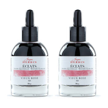2PK Herbin Eclats Glass Bottle Intense Watercolour Ink w/ Dropper 50ml Old Rose