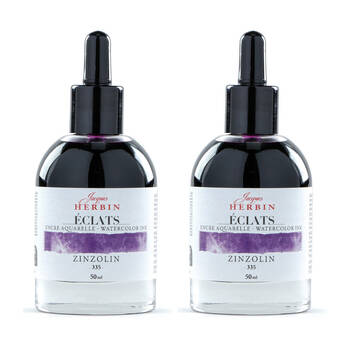 2PK Herbin Eclats Glass Bottle Intense Watercolour Ink w/ Dropper 50ml Zinzolin