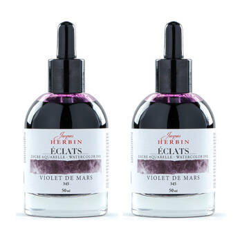 2PK Herbin Eclats Glass Bottle Watercolour Ink w/ Dropper 50ml March Violet