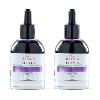 2PK Herbin Eclats Glass Bottle Intense Watercolour Ink w/ Dropper 50ml Violet
