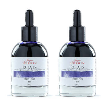 2PK Herbin Eclats Glass Bottle Intense Watercolour Ink w/ Dropper 50ml Indigo