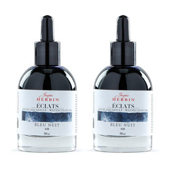 2PK Herbin Eclats Intense Watercolour Ink w/ Dropper 50ml Midnight Blue