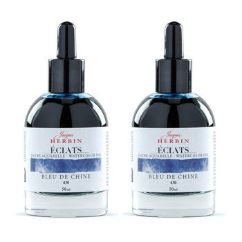 2PK Herbin Eclats Glass Bottle Watercolour Ink w/ Dropper 50ml China Blue