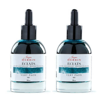 2PK Herbin Eclats Intense Watercolour Ink w/ Dropper 50ml Peacock Green