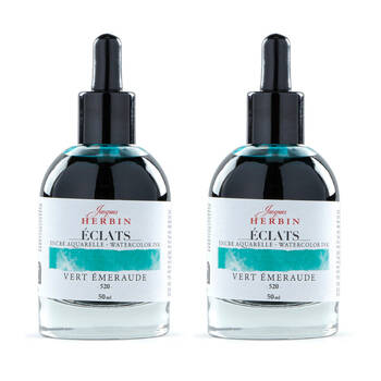 2PK Herbin Eclats Intense Watercolour Ink w/ Dropper 50ml Emerald Green