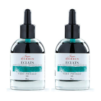 2PK Herbin Eclats Intense Watercolour Ink w/ Dropper 50ml Phthalo Green