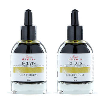 2PK Herbin Eclats Glass Bottle Watercolour Ink w/ Dropper 50ml Chartreuse