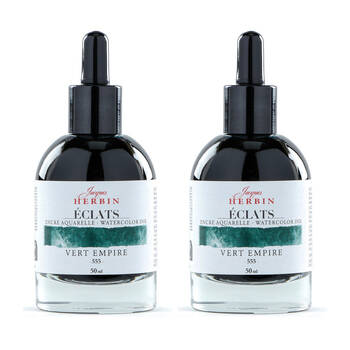 2PK Herbin Eclats Glass Bottle Watercolour Ink w/ Dropper 50ml Empire Green