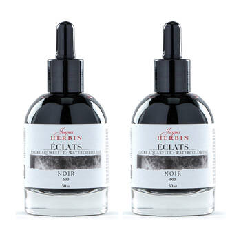 2PK Herbin Eclats Glass Bottle Intense Watercolour Ink w/ Dropper 50ml Black