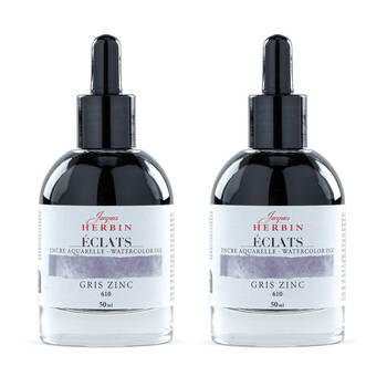 2PK Herbin Eclats Glass Bottle Intense Watercolour Ink w/ Dropper 50ml Zinc Grey