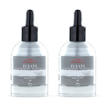 2PK Herbin Eclats Glass Bottle Rich Pigment Writing Ink w/ Dropper 50ml Silver