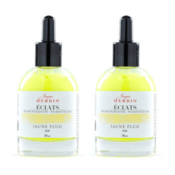 2PK Herbin Eclats Glass Bottle Rich Pigment Ink w/ Dropper 50ml Fluro Yellow