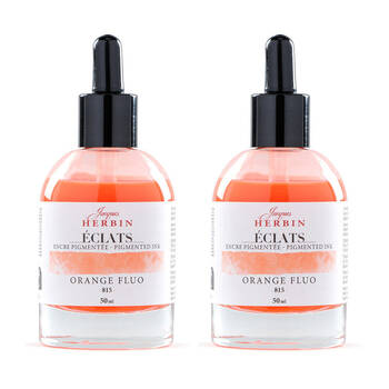 2PK Herbin Eclats Glass Bottle Rich Pigment Ink w/ Dropper 50ml Fluro Orange