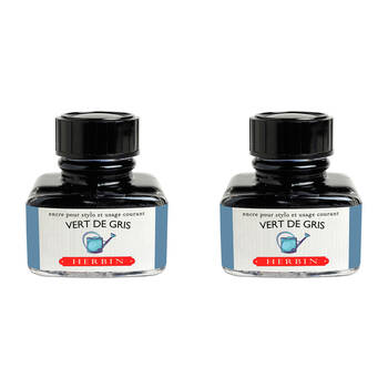 2PK Herbin Writing & Drawing Water-Based Natural Dyes Ink 30ml Vert De Gris