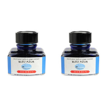 2PK Herbin Writing & Drawing Water-Based Natural Dyes Ink 30ml Azure Blue
