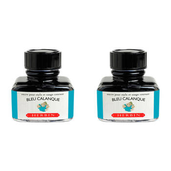 2PK Herbin Writing & Drawing Water-Based Natural Dyes Ink 30ml Calanque Blue