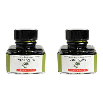 2PK Herbin Writing & Drawing Water-Based Natural Dyes Ink 30ml Olive Green