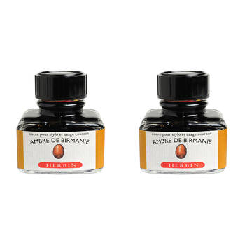 2PK Herbin Writing & Drawing Water-Based Natural Dyes Ink 30ml Burmese Amber