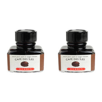 2PK Herbin Writing & Drawing Water-Based Natural Dyes Ink 30ml Island Coffee