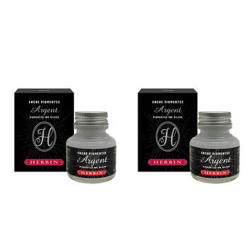 2PK Herbin Ornamental Rich Opaque Pigment Decorative Writing Ink 30ml Silver