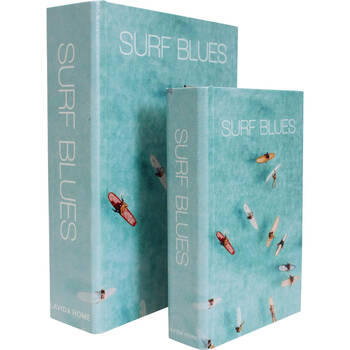 2pc LVD Wooden Canvas Book Box Decor Set 24x18x6 /18x12x4cm Surf Blues