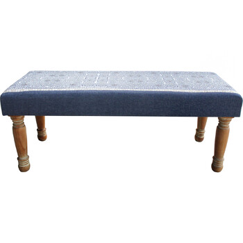 LVD Velvet Batik Block Print 101x41cm Wood Ottoman/Bench Rectangle Furniture