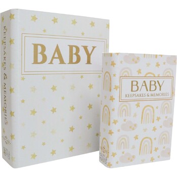 2pc LVD Canvas/MDF Book Box Baby Keepsakes Table/Shelf Display