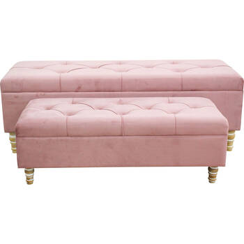 2pc LVD Sawyer Wooden Velvet Storage Ottoman Set 120x40cm/90x35cm Pink