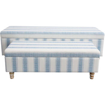 2pc LVD Hamptons Wooden Linen Storage Ottoman Set 120x40cm/90x35cm Blue/White