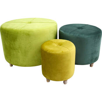 3pc LVD Wooden Velvet Cover Ottomans Set 60x44cm/49x39cm/35x34cm Evergreen