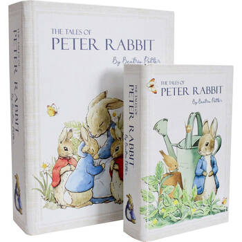 2pc LVD Wooden Canvas Book Box Decor Set 24x18x6 /18x12x4cm Peter Rabbit