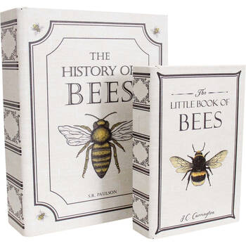2pc LVD Wooden Canvas Book Box Decoration Set 24x18x6/18x12x4cm Bees