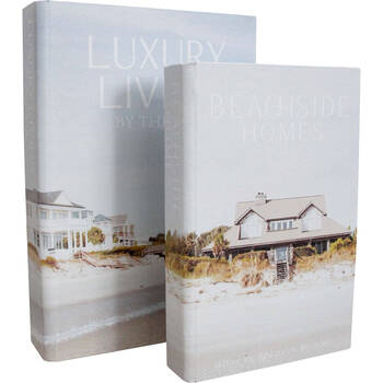 2pc LVD Wooden Canvas Book Box Medium Set 29x20x5.5cm /24x16x4cm Luxury Homes