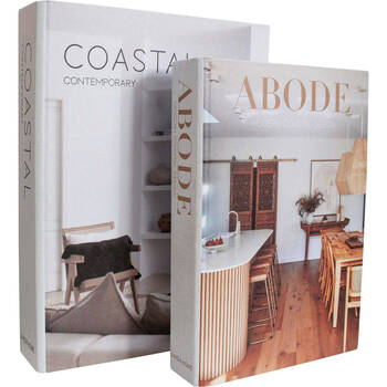 2pc LVD Wooden Canvas Book Box Large Set 34x25x6.5/29x20x5.5cm Coastal Abode