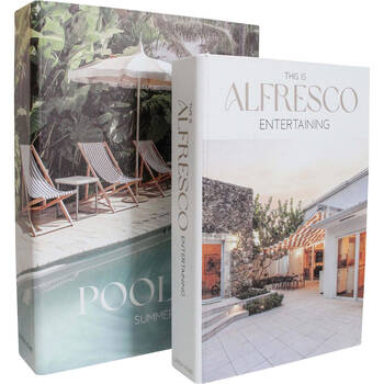 2pc LVD Wooden Canvas Book Box Large Set 34x25x6.5/29x20x5.5cm Poolside Alfresco