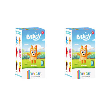 2PK Hey Clay Bluey Single Character Kids Modelling-Clay Set 5 Coloured Cans Bingo