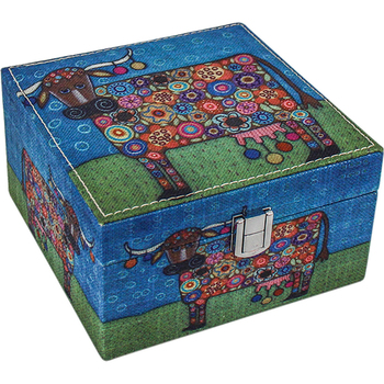 LVD Jazzy Cow Linen 16cm Jewellery Box Accessory Organiser Square