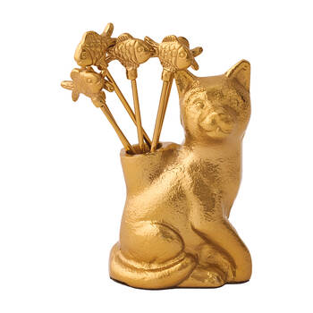 6pc Pilbeam Living Purrfect Cocktail Picks Aluminium Dining Decor Gold 10cm