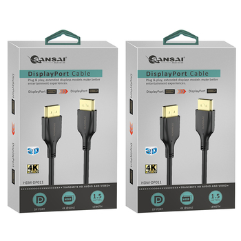 2PK Sansai Displayport 1.5m 4k Male To Male Monitor Display Cable