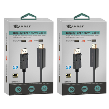 2PK Sansai Displayport To HDMI Male To Male Cable 1.5m