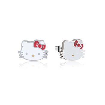 Couture Kingdom ECC Sanrio Hello Kitty Head Enamel Earrings 12mm - Silver