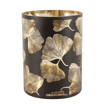 Maine & Crawford 21cm Maalik Glass Ginkgo Candle Holder - Black/Gold